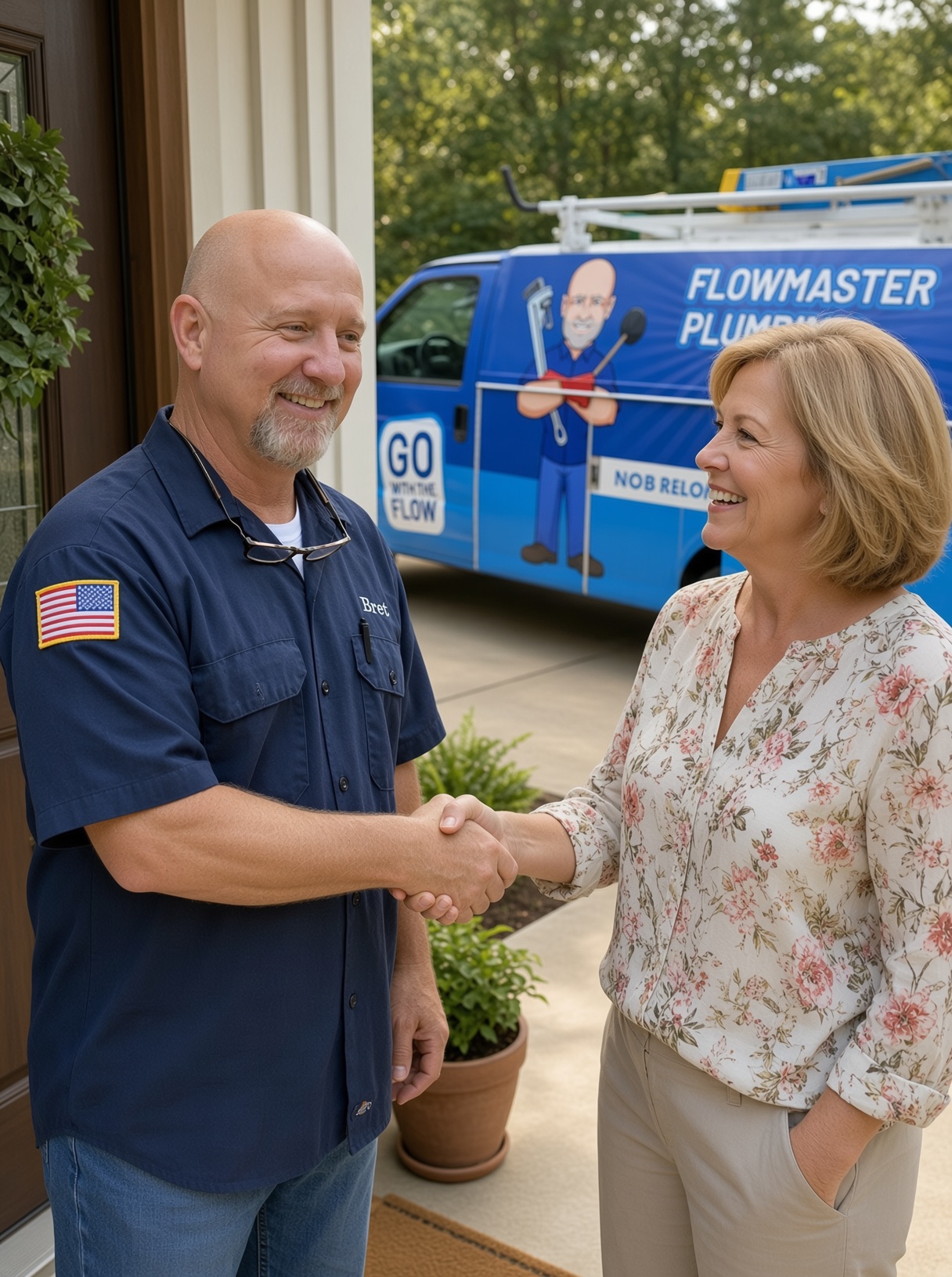 Bret from Flowmaster Plumbing of W. GA greeting a customer