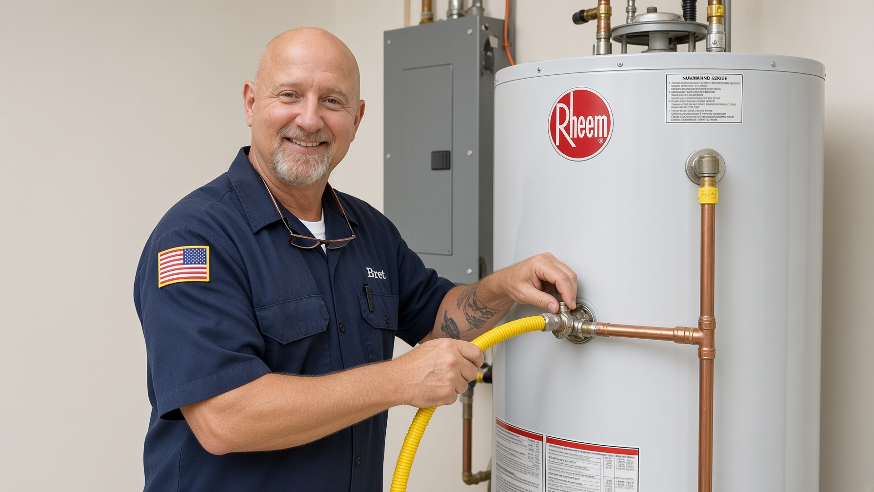 Bret installing a Rheem gas water heater
